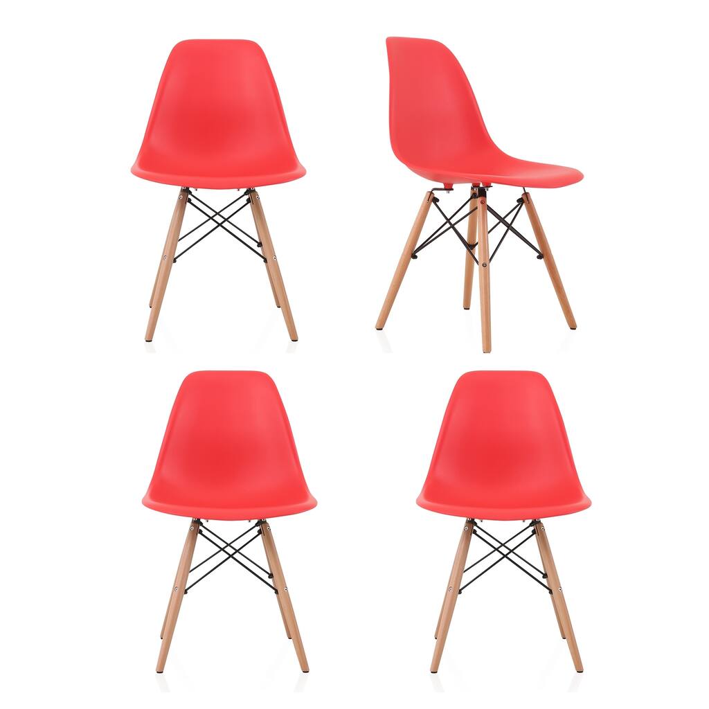 Red Shell Chair CozyBlock Set of 4 Molded Red Plastic Dining Shell Chair with Beech ...
