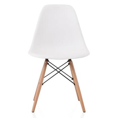 CozyBlock Slope White Molded Plastic Dining Side Chair with Beech Wood Eiffel Legs