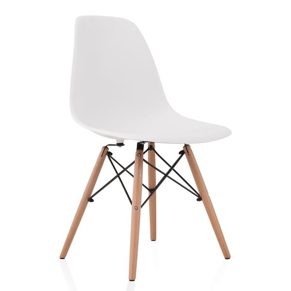 CozyBlock Slope White Molded Plastic Dining Side Chair with Beech