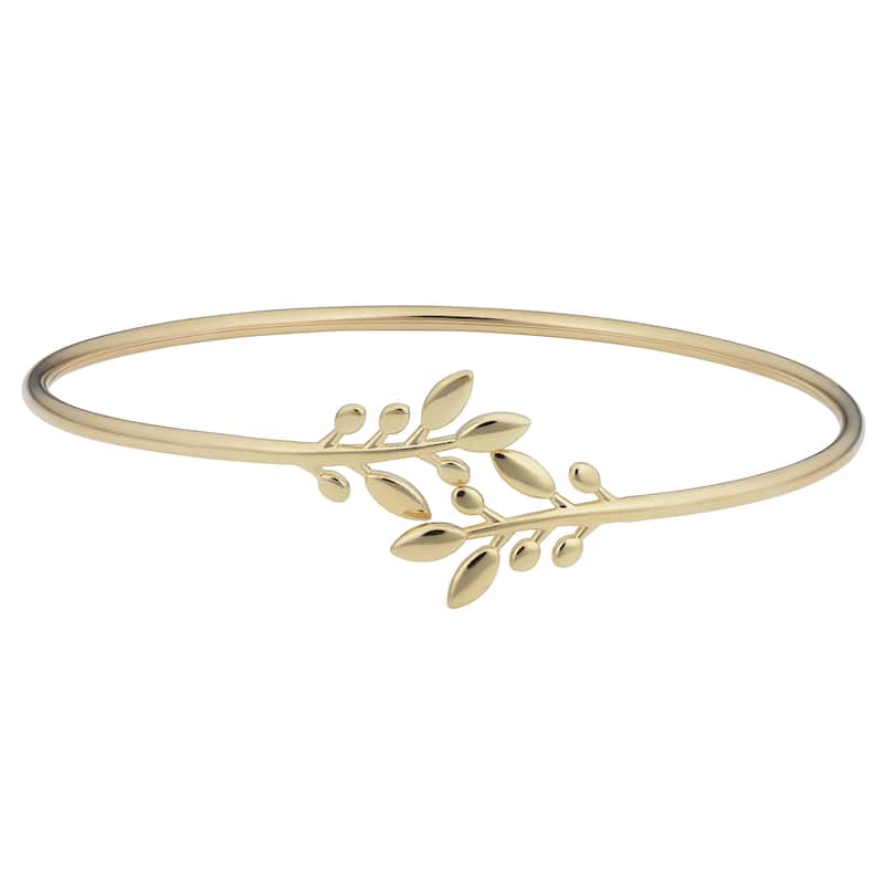 Fremada 14k Yellow Gold Olive Branch Cuff Bangle Bracelet (7.5 inches)