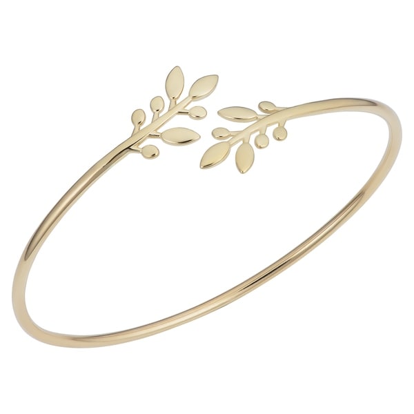 Shop Fremada 14k Yellow Gold Olive Branch Cuff Bangle Bracelet (7.5 inches) - On Sale - Free ...
