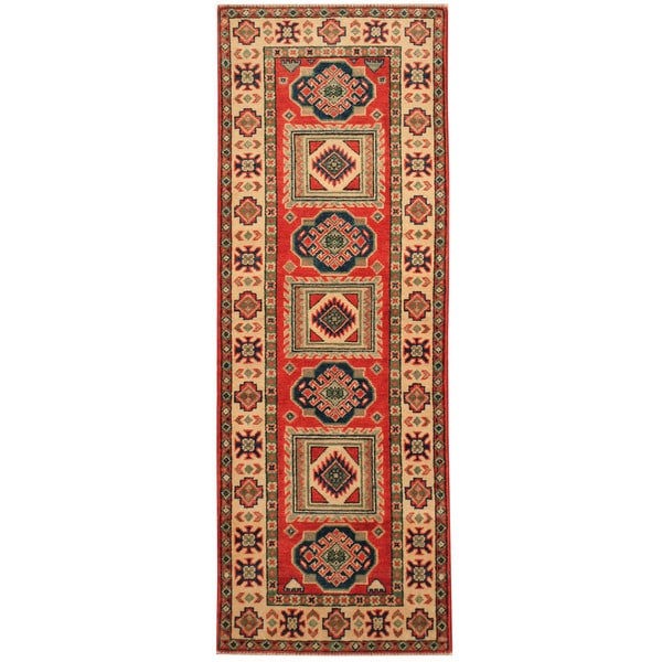 Handmade Herat Oriental Afghan Hand-knotted Tribal Kazak Wool Runner (Afghanistan) - 2'2 x 5'9