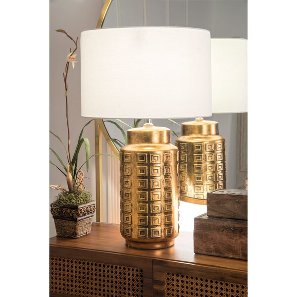 Watch Hill 27'' Ruby Ceramic Gold Finish Linen Shade Table Lamp