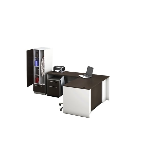Reception Center Furniture 3pc Complete Group Model O4M1E6G3A Contemporary White+Espresso color. Refresh Your Reception Area.