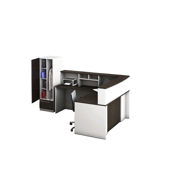 Reception Center Furniture 5pc Complete Group Model O4M1E5G8A Contemporary White+Espresso color. Refresh Your Reception Area.