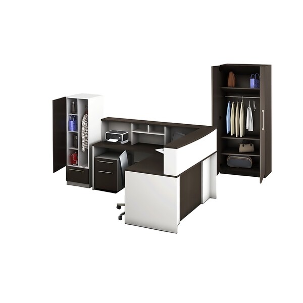 Reception Center Furniture 7pc Complete Group Model O4M1E6G9A Contemporary White+Espresso color. Refresh Your Reception Area.