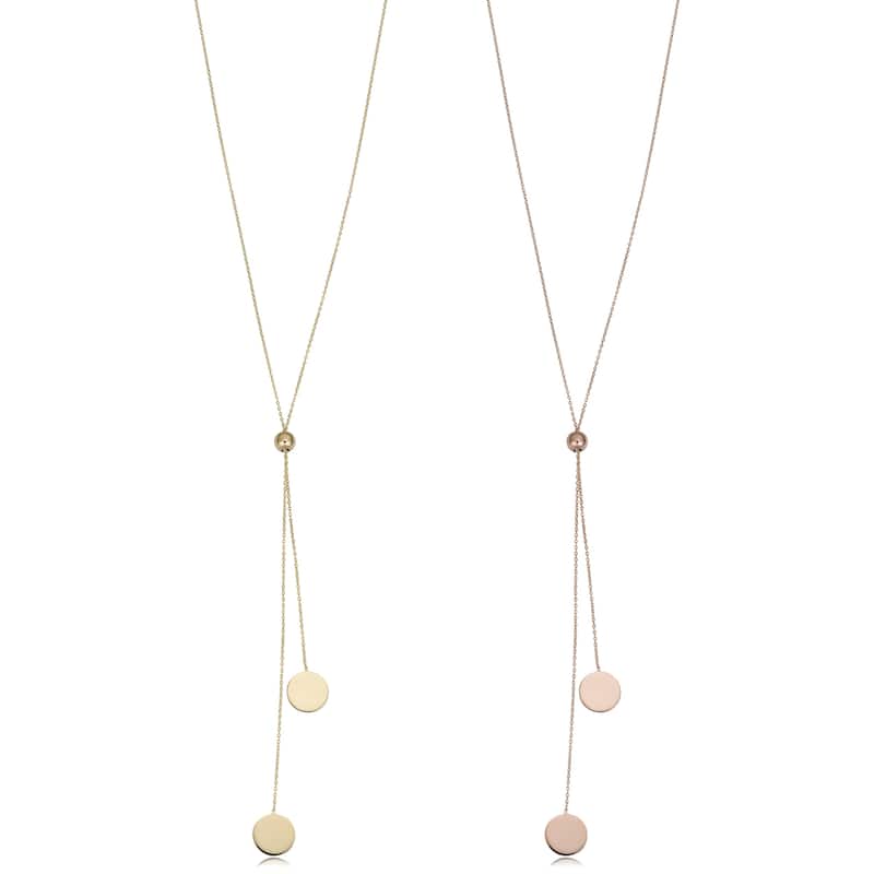 Fremada 14k Gold Double Disc Lariat Necklace (up to 28 inches)