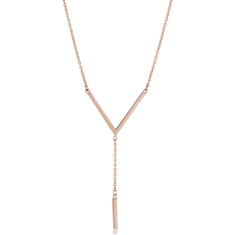 Fremada 14k Gold V and Bar Drop Necklace (fits 17 to 18 inches) - Rose