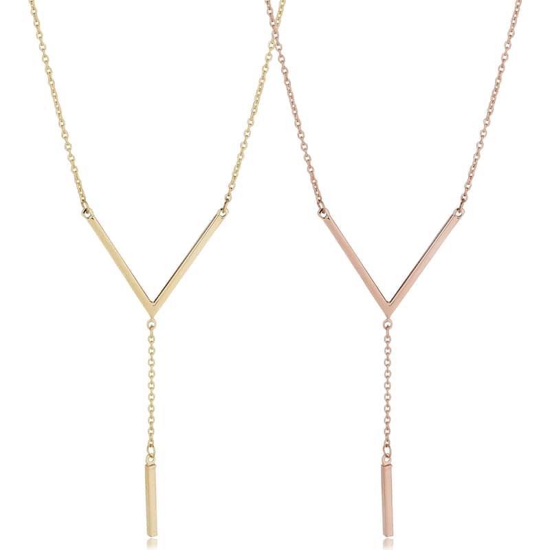 Fremada 14k Gold V and Bar Drop Necklace (fits 17 to 18 inches)