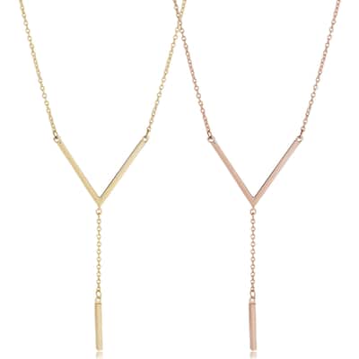 Fremada 14k Gold V and Bar Drop Necklace (fits 17 to 18 inches)