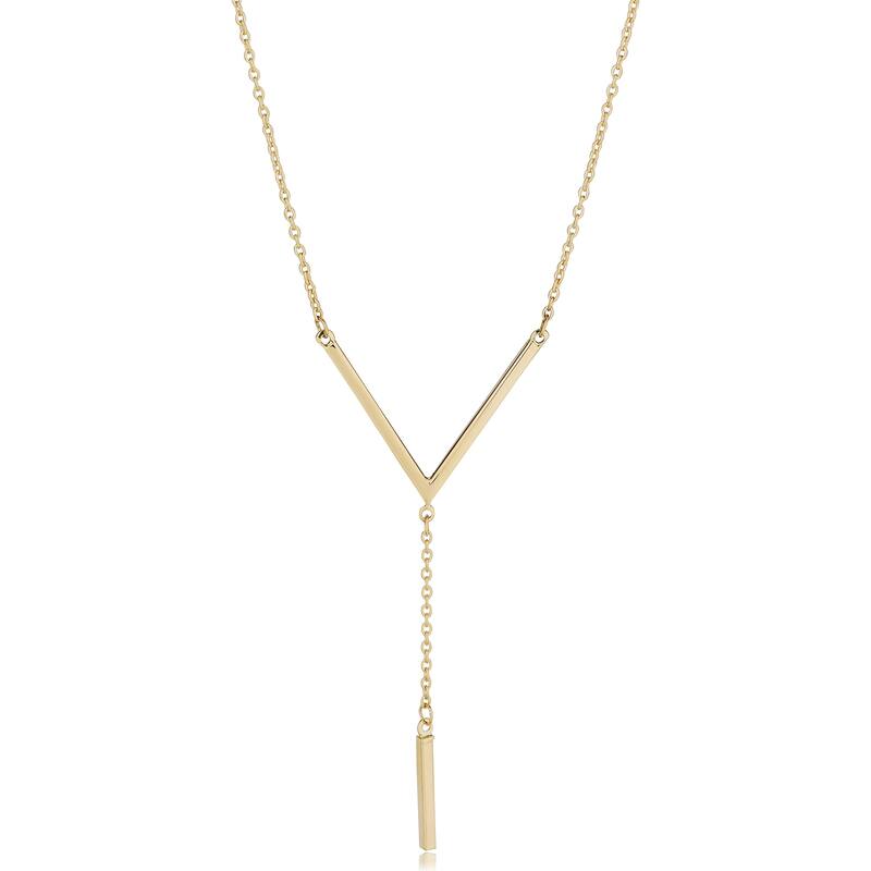Fremada 14k Gold V and Bar Drop Necklace (fits 17 to 18 inches) - Yellow