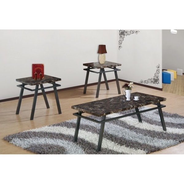 Shop Best Quality Furniture 3 Piece Dark Brown Faux Marble