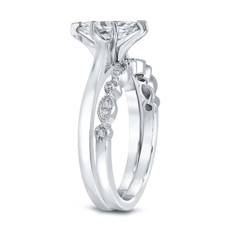 Auriya 14k Gold 1ctw Vintage Marquise Solitaire Diamond Engagement Ring Set