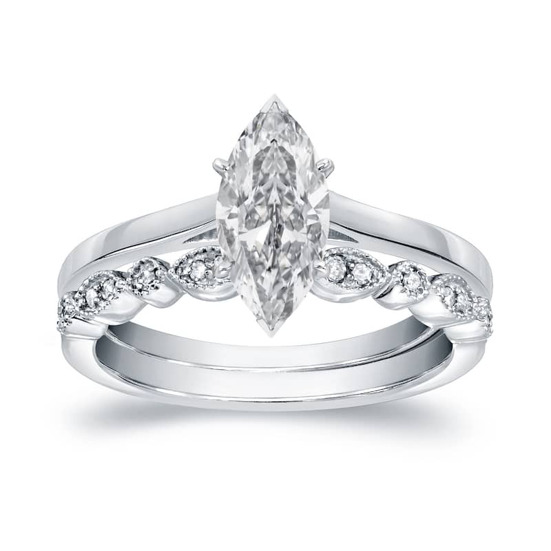 Auriya 1 1/6ctw Vintage Solitaire Marquise Diamond Engagement Ring Set 14k Gold - White - 5
