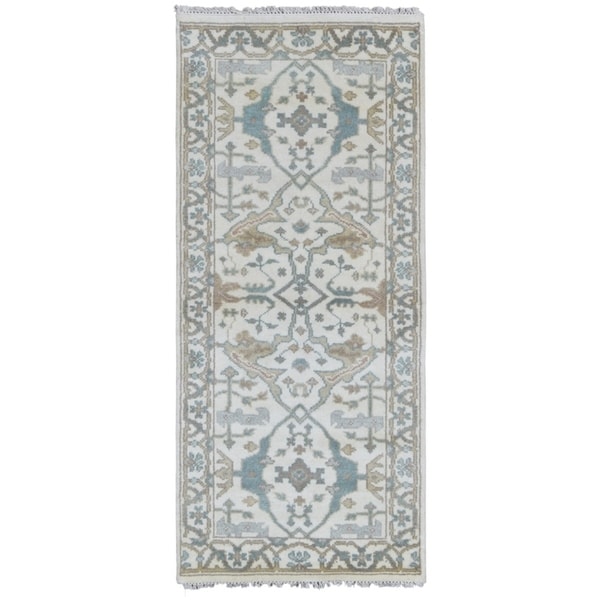 FineRugCollection Hand-knotted Oushak Beige Wool Rug - 2'7 x 5'10