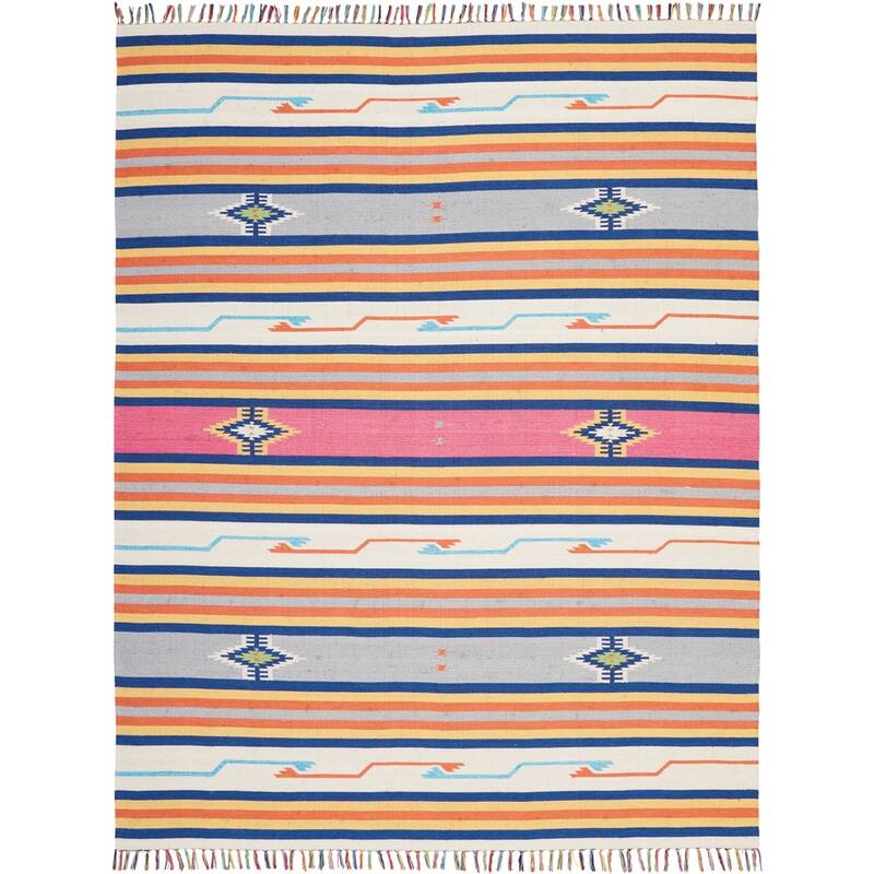 Nourison Baja Striped Southwestern Fringe Area Rug - 8' x 10' - Ivory - Runner/Rectangle
