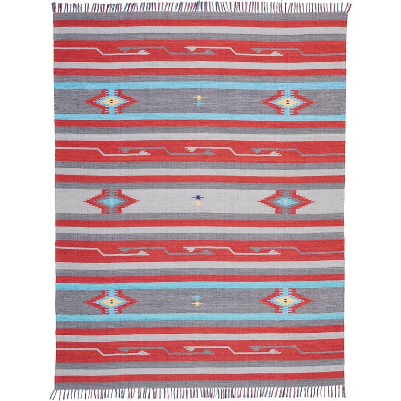 Nourison Baja Striped Southwestern Fringe Area Rug - 8' x 10' - Grey/Red - Runner/Rectangle