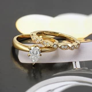 Solitaire Bridal Sets Online At Our Best Wedding Auriya 14k Gold 1 2ct Tdw Vintage Pear Cut Diamond Solitaire Engagement Ring Set