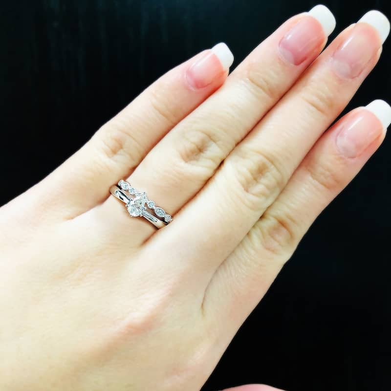 Auriya 14k Gold 2/3ctw Vintage Pear Shape Solitaire Diamond Engagement Ring Set