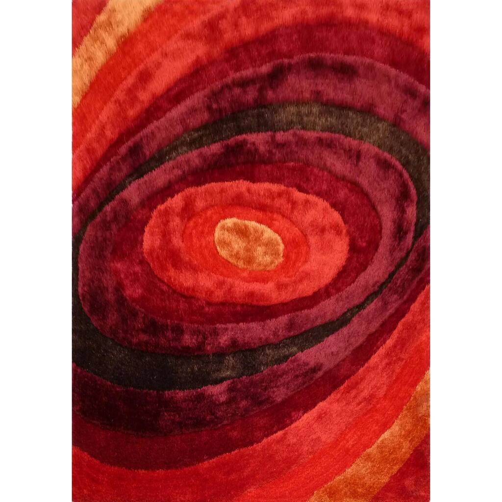 Hand Tufted Red Area Rug with Geometric Pattern - 5' x 7'