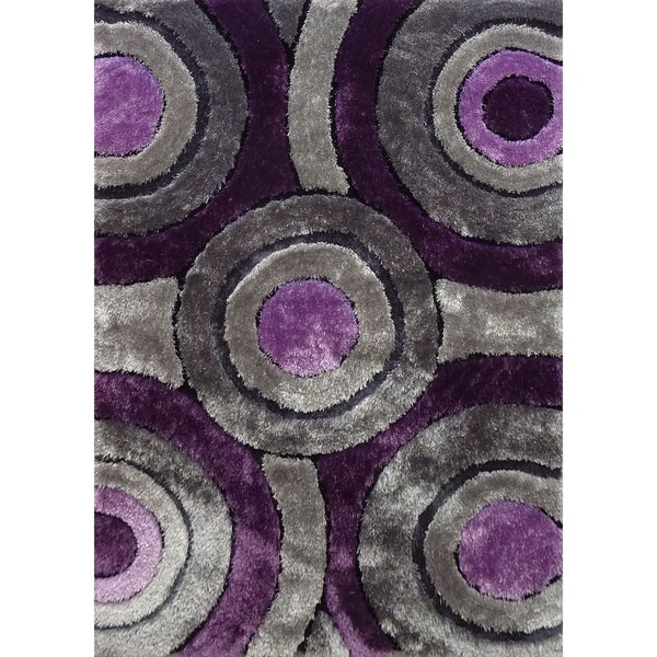 Hand Tufted Grey with Purple Area Rug with Geometric Pattern - 5' x 7'