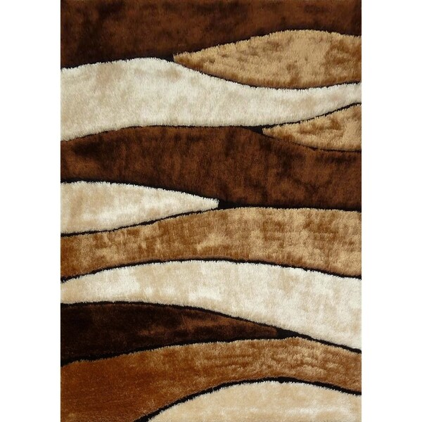 Brown Geometric Pattern 5'X7' Hand Tufted Shag Rug - 5' x 7'