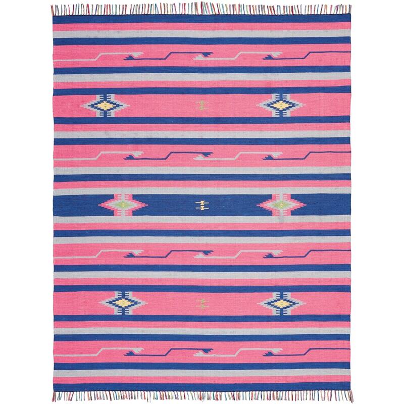 Nourison Baja Striped Southwestern Fringe Area Rug - 8' x 10' - Pink/Blue - Runner/Rectangle