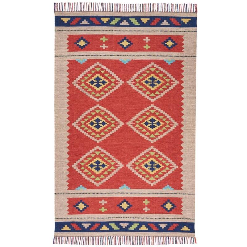 Nourison Baja Diamond Southwestern Fringe Area Rug - 5' x 7' - Red/Beige - Runner/Rectangle