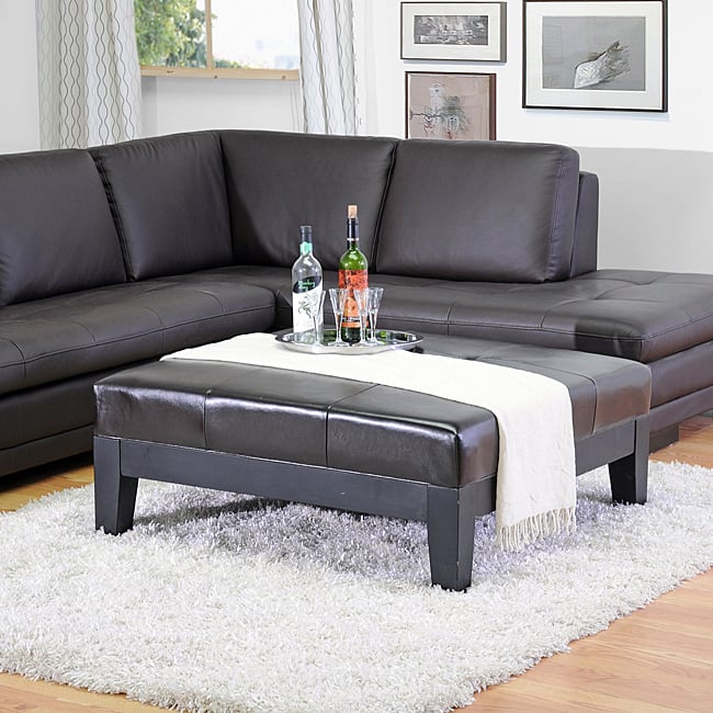 Baxton Studio Narcy Dark Brown Large Bonded Leather Square Cocktail Ottoman