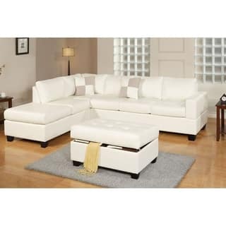 White Sectional Sofas Online At Our Best Living Bobkona 3 Pcs Riversible Bonded Leather Sectional Sofa And Tail Ottman W Storage
