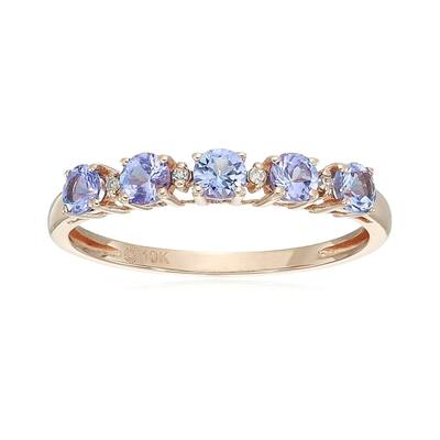 10k Rose Gold Tanzanite Diamond Stackable Ring - Blue
