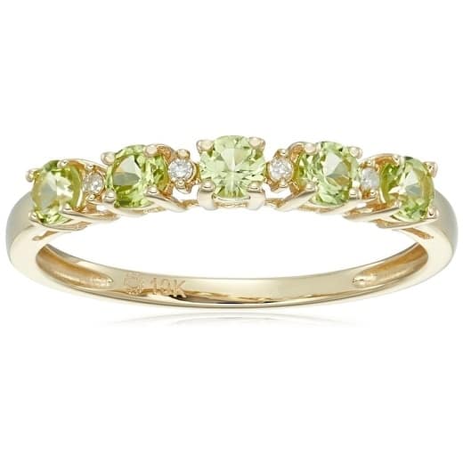 10k Yellow Gold Peridot Diamond Stackable Ring, Size 7 - Green