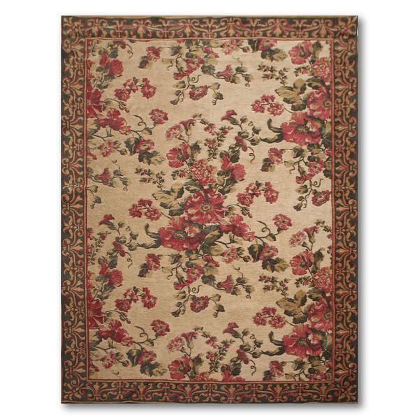 Shop Cotton And Chenille Country Cottage Italian Aubusson Area Rug Light Brown Burgundy 5 5 X 8 On Sale Overstock 18038089