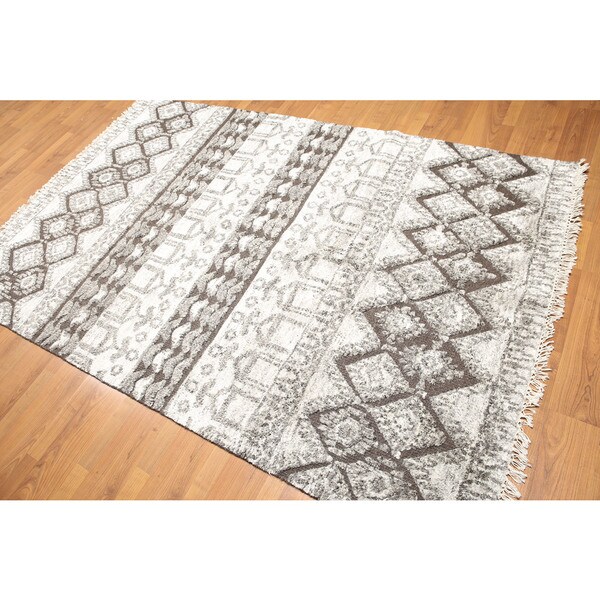 Abstract Rustic Hand Knotted Moroccan Oriental Area Rug - Cocolate Brown/Light Grey - 5' x 8'