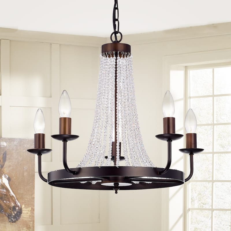Cynbel 5-Light Single Tier 20-Inch Antique Bronze Crystal Chandelier