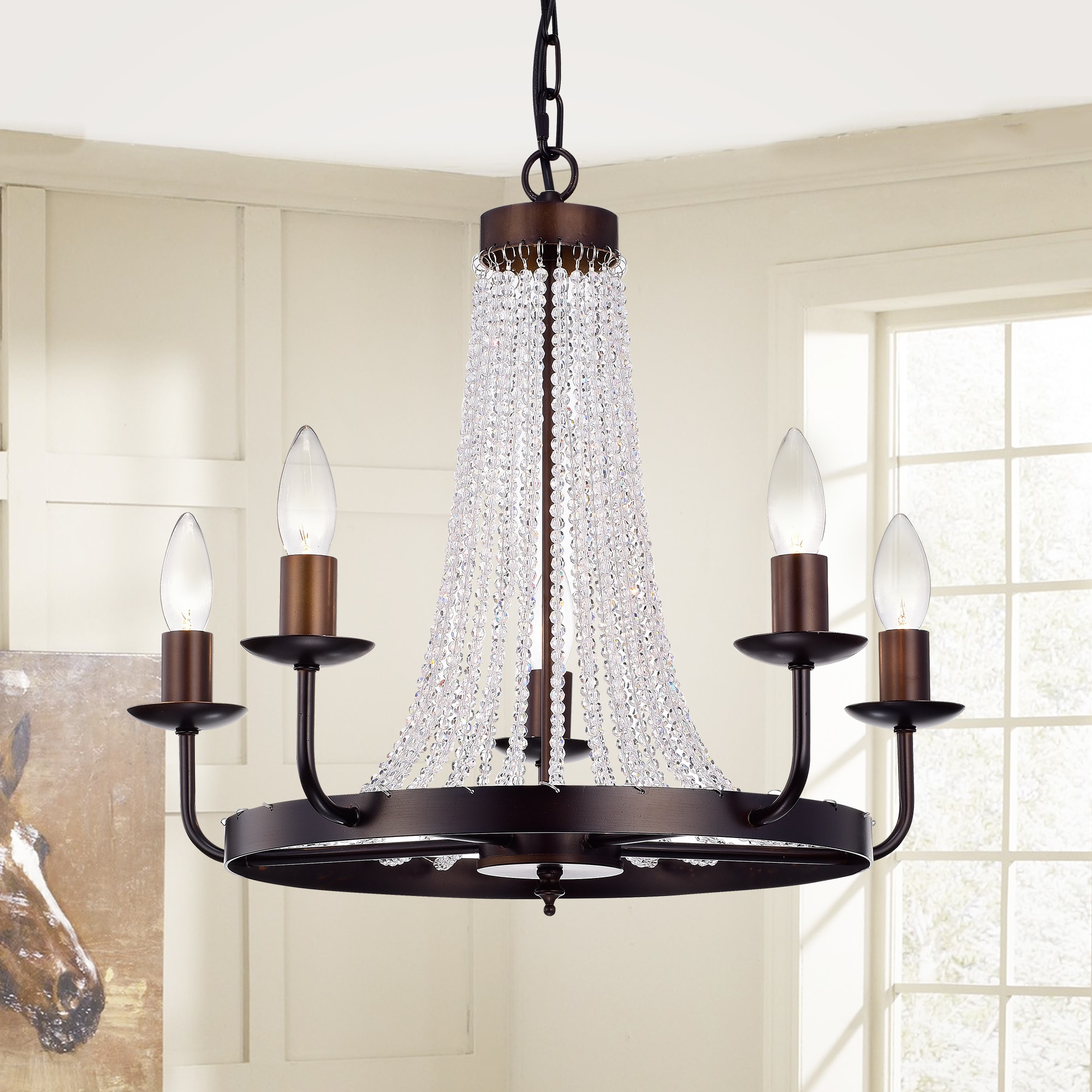 Warehouse of Tiffany Cynbel 5-Light Single Tier 20-Inch Antique Bronze Crystal Chandelier