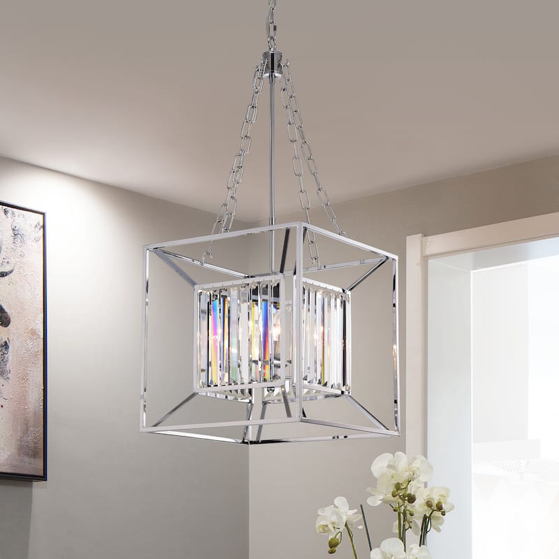 Morcent 4-Light 16-Inch Square Chrome Pendant