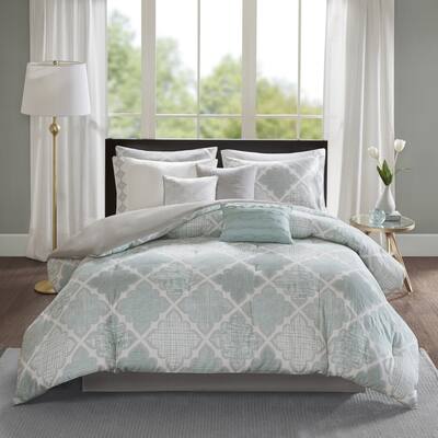 Madison Park Karyna Aqua 9-piece Cotton Sateen Printed Comforter Set