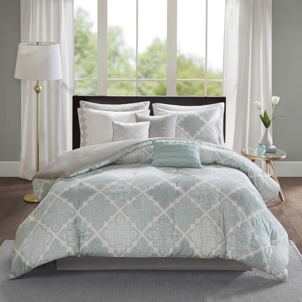 Madison Park Karyna Aqua 9-piece Cotton Sateen Printed Comforter Set