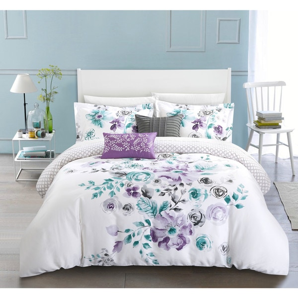 Shop Chic Home Aylett Lavender Floral Cotton Reversible 5 Piece ...