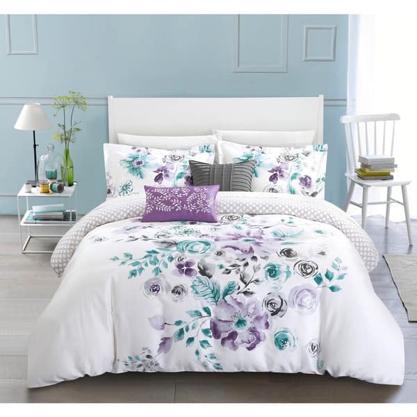 Chic Home Aylett Lavender Floral Cotton Reversible 5 Piece Comforter Set On Sale Overstock 18038224 King