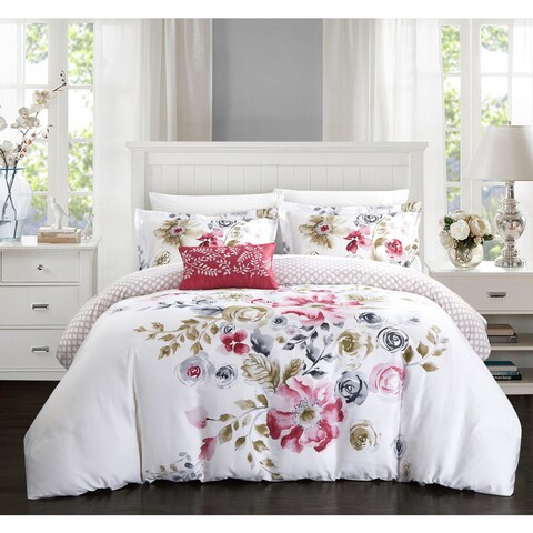 Chic Home Mitzy Rose Floral Cotton Reversible 4 Piece Duvet Cover Set
