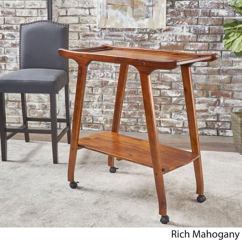 Cadman Mid-century Modern Acacia Wood Bar Cart by Christopher Knight Home - 35.25"L x 16.00"W x 36.00"H