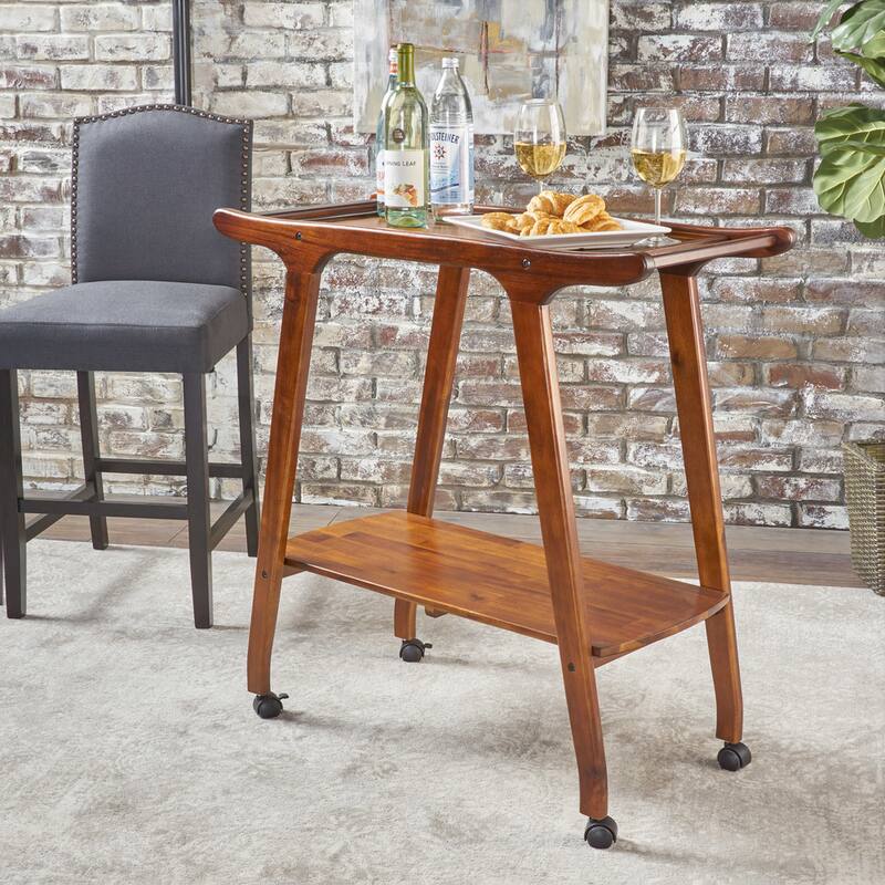Cadman Mid-century Modern Acacia Wood Bar Cart by Christopher Knight Home - 35.25"L x 16.00"W x 36.00"H