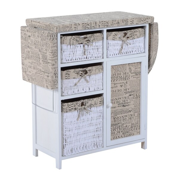 Homcom Wood Wicker Ironing Board Center With Baskets White Homcom Wood Wicker Ironing Board Center With Baskets White