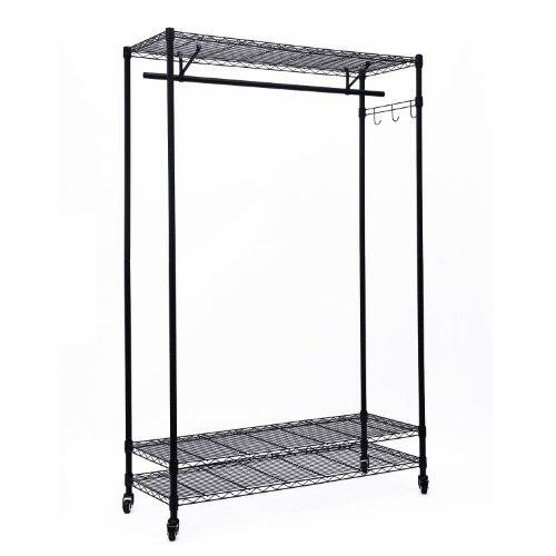 HomCom 3 Tier Rolling Storage Clothing Rack Closet Organizer