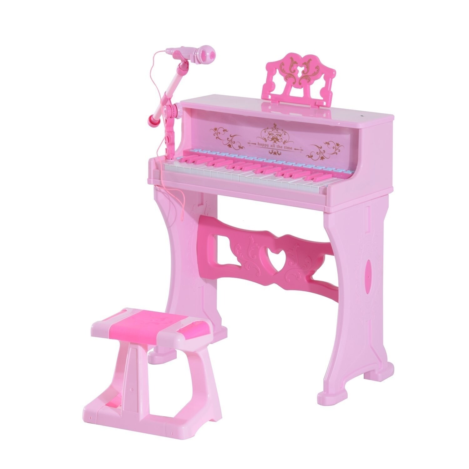 pink toy piano with microphone