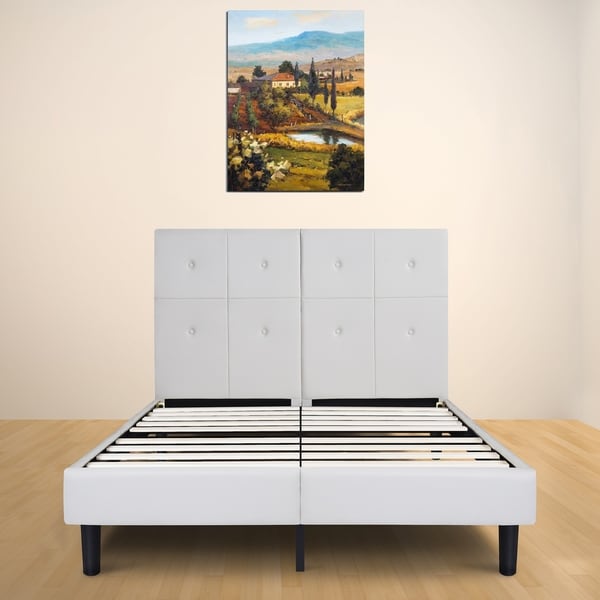 Sleeplanner 14-inch King-Size Dura Metal Bed Frame with Light Gray Button Faux Leather Headboard