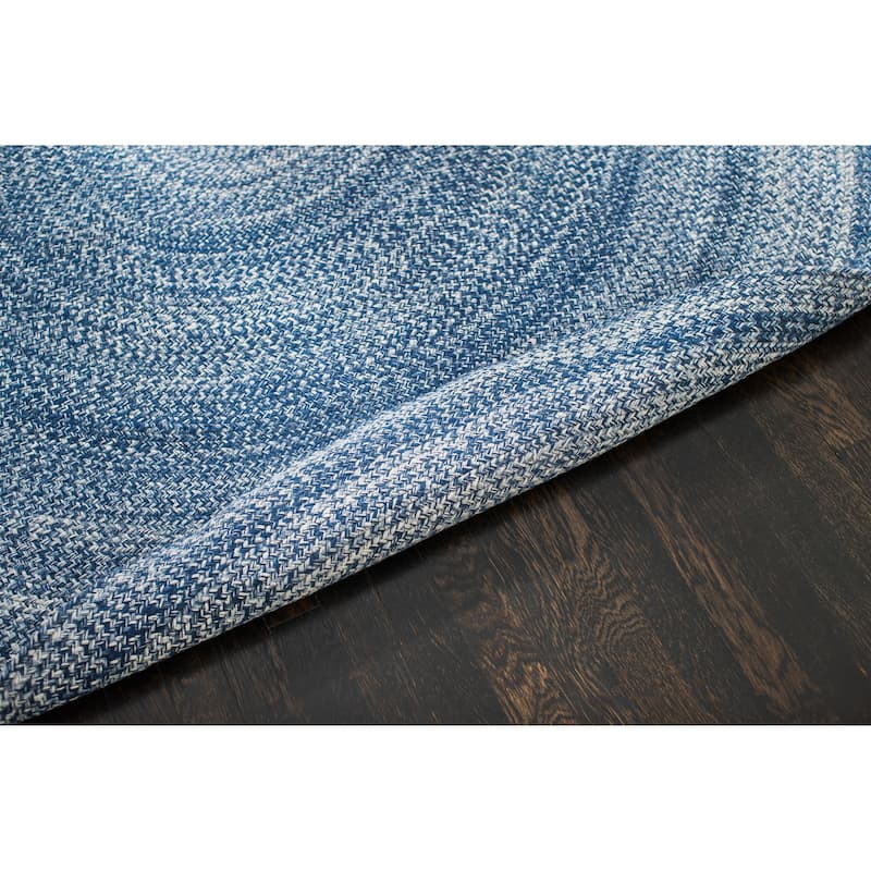 Jani Posa Blue Round Braided Jute Rug - Epona Design, 8' Feet Round.