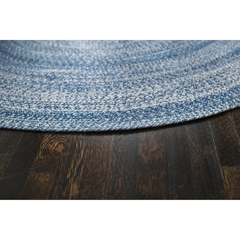 Jani Posa Blue Round Braided Jute Rug - Epona Design, 8' Feet Round.